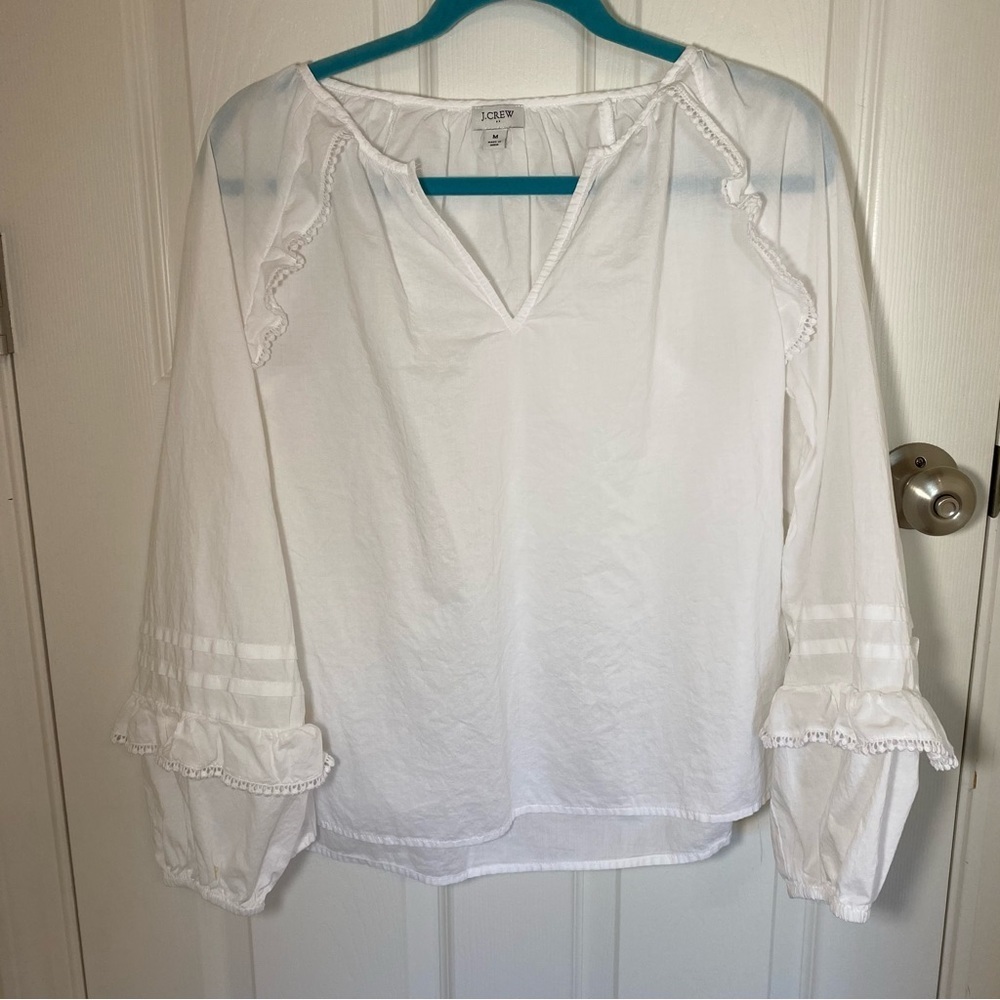 White J. Crew Blouse with Pom Pom Detailing - Picture 1 of 10